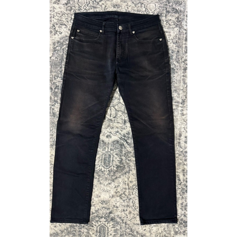 Versace‎ Black Slim Jeans Medusa Button Made In Italy Stretch Denim Men SZ 31